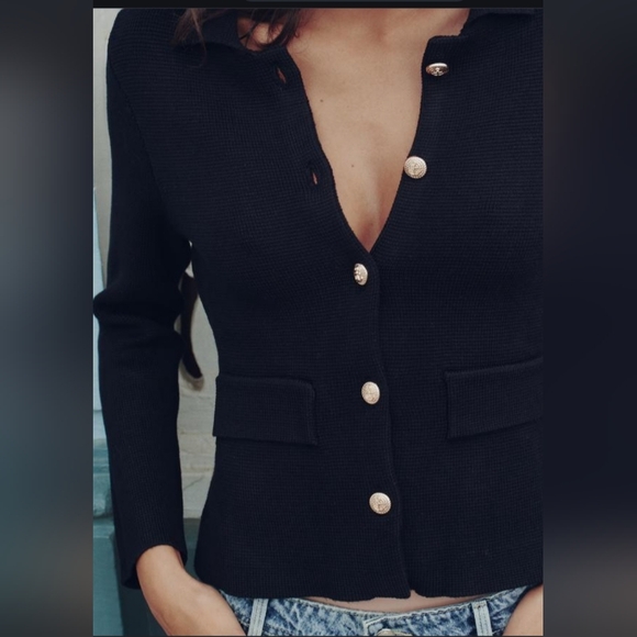 Zara Sweaters - Zara Women's Navy Nautical Style Cardigan with Gold Buttons Size XL